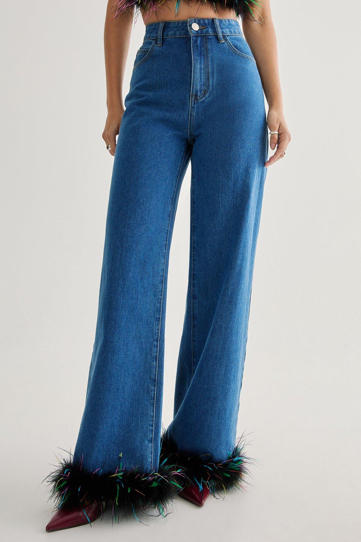 Limited Feather Trim Denim Jean